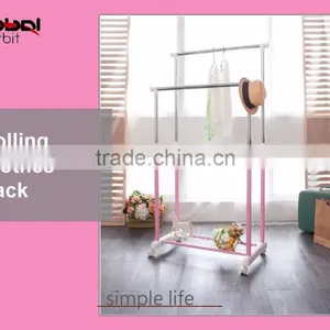 Laundry Room Adjustable 2 Tire Double Rolling Garment Rack Clothes Rack thumbnail-1