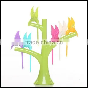 Eco-friendly Creative Cute Design Bird on Tree Shape ABS Plastic Fruit Fork Set Wholesale thumbnail-2