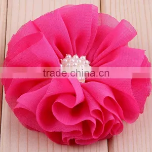 Hot Cutting Chiffon Flower With Pearl Bead Center for Kids Hair Accessories thumbnail-3