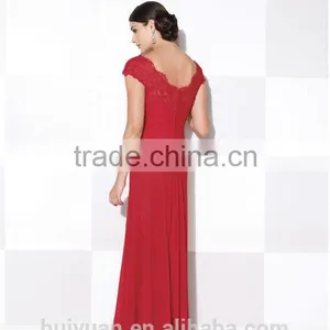 Elegant Chiffon Lace Cap Sleeve Deep v Neck Mother Dress Prom Dress Patterns thumbnail-3