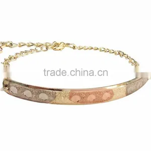 Imitation Three Tone Plated Bangle Bracelet With Extension Link Chain thumbnail-1