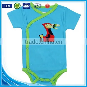 3-6 Months Applique Bird Summer Wear Short Sleeve Newborn Organic Cotton Baby Toddler Clothing With Dobby thumbnail-1