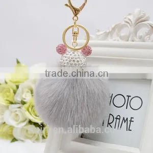 Faux Fur Pompom Key Chains Rhinestone Keychains Ladies Perfume Bottle Key Chain Rings Holder Cover Women Fmq-13 thumbnail-4