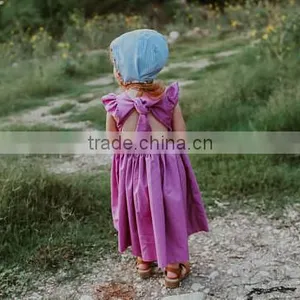 Tie Back Girls Dress Kids Clothing Wholesale Party Baby Girls Dresses Long Dress thumbnail-4