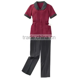 100% Polyester Stylish Cut and Variety of Colors Short Sleeve Housekeeping Uniform Set thumbnail-1