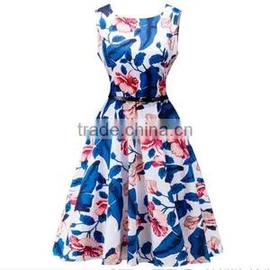 Walson 2017 Europe Style Floral Printed Chiffon Ladies Summer Dresses thumbnail-3