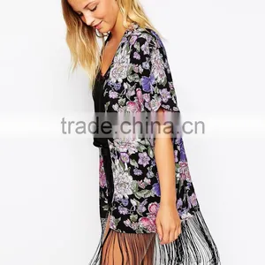New Look Floral Fringe Kimono thumbnail-1