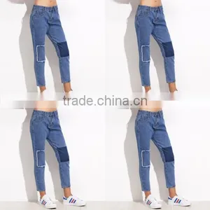 Pictures of Jeans Patchwork Blue Pants Women Casual Pants thumbnail-3