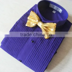 2016 Men's Purple Wing Collar Tuxedo Shirt With Golden Bowtie thumbnail-2