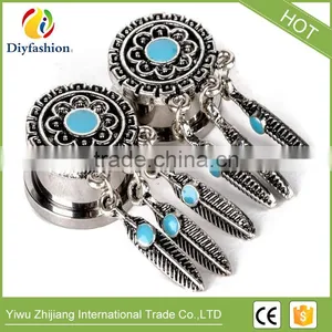 Bohemia Retro Feathers Long Tassel Stainless Steel Ear Plug thumbnail-2