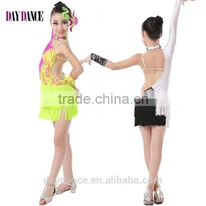 Girls Children Open Back Spliced Unequal Latin Dance Dress Kids Samba Tango Salsa Tassel Competition Dress thumbnail-1
