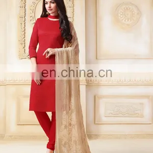 Red Colored Banarasi Chanderi Suit. thumbnail-1