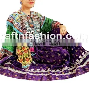 Afghan Bellydance Costume Dress- Afghan Gypsy Tribal Fusion Wedding Frock- Kuchi Handmade With Tassel Dress- Vintage Dress thumbnail-5