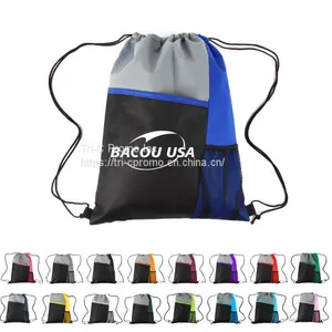 Mesh Pocket Tricolored Drawstring Sports Pack Mesh Sport Drawstring Backpack thumbnail-1