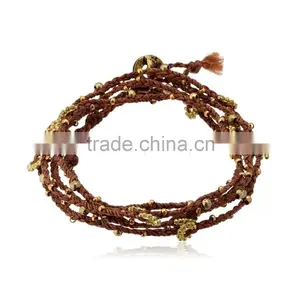 Handmade Black String Crochet Bracelet With Copper Beads Drop Charm Bangle thumbnail-5