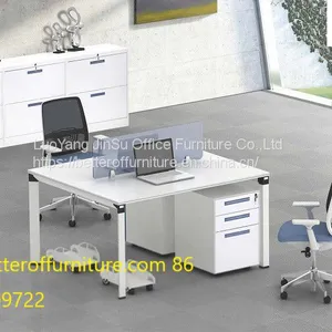 Five Angle Steel Tube 2 Person Staff Office Table With Wooden Top Face to Face thumbnail-3