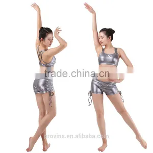 Sexy Modern Jazz Dance Costumes Metallic Strappy Tank Bra Top thumbnail-1