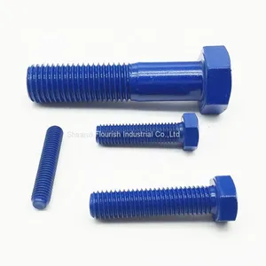BLUE PTFE COATING CORROSION RESISTANT HEX HEAD BOLT WITH NUT AND WASHER thumbnail-1