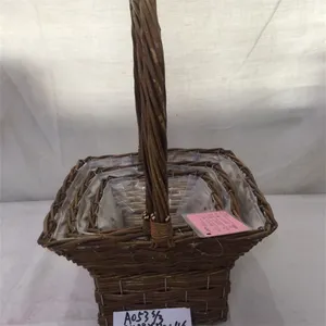 High Quality Custom Red Willow Wicker Storage Baskets With Wood Handles thumbnail-1
