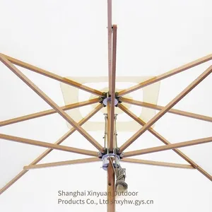 Heavy-duty Wooden Patio Umbrella Suitable for Commercial Customization, Luxurious Double-pulley Drawstring Umbrella thumbnail-5