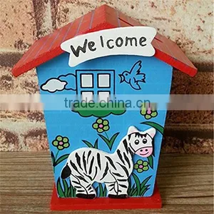 Christmas Children's Gift Small Cartoon Coin Saving Money Box Wooden House Money Saving Box thumbnail-1