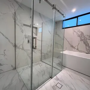Frameless Sliding Shower Enclosure With 8mm Clear Tempered Glass & Stainless Steel Hardware, Modern Corner Shower Screen for Bathroom thumbnail-4