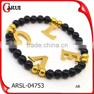 Custom Fashion Bracelet With 26 Letter Pendant Choose Black Bead Bracelet thumbnail-2