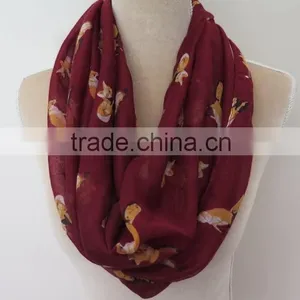 205 Foreign Trade New Loop Shawl Cute Animal Fox Print Women Fashion Scarf thumbnail-1
