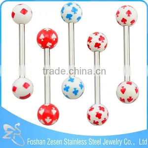 Newest Promotional Piercing Factory OEM Poker Printed Unique Tongue Rings thumbnail-1