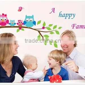 ALFOREVER A Happy Family the Owl on the Tree Sticker,owl Tree Decals thumbnail-1