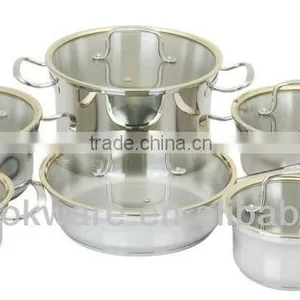 12Pcs Geman Technologic Stainless Steel 18/8 Cookware Set With Golden Plated Handle by Germany Techology thumbnail-1