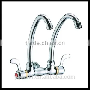 Chrome Plating Wall Mounted Dual Handle One Hole Water Ridge Kitchen Faucet 1022 thumbnail-1