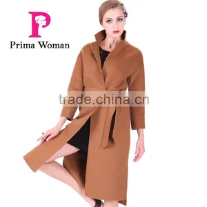 2016 New Design Spring Women Length Slim Fit Wool Trench Coat With Belt thumbnail-4