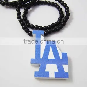 Good Quality LA Wood Pendant Necklace 36' thumbnail-1