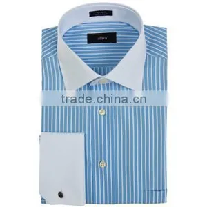Mixed Color Contrast Stand-up Collar and Cuff Cotton Dress Shirt for Men thumbnail-1