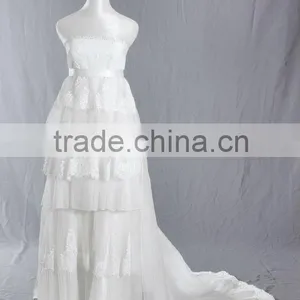 Strapless Empire Waist Tiered Lace & Pleated Silk Organza A-line Maternity Gown 2013 With Detachable Chapel Train WY0039-1 thumbnail-1
