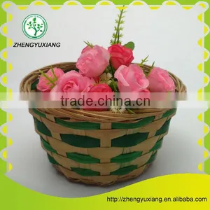 Green Bamboo Chip Woven Round Storage Basket thumbnail-6