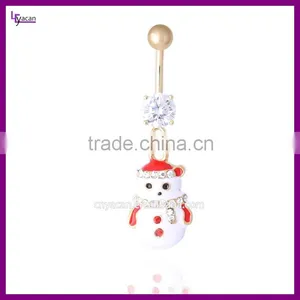 Christmas Snowman 14 Guage Stainless Steel Dangling Magnetic Navel Rings thumbnail-3