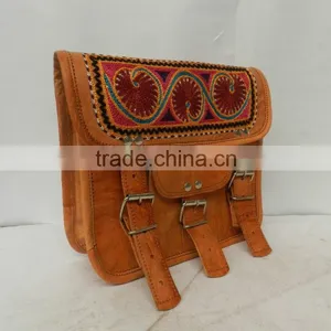 Vintage Leather Messenger Bag With Hand Crafted Embroidery thumbnail-1