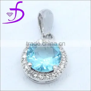 Round Shape Aquamarine Stone Pendant in 925 Sterling Silver Stone Pendant thumbnail-1