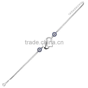 White Gold P. 925K Sterling Silver Love Heart Evil Eye Bracelet BSBL085 thumbnail-1