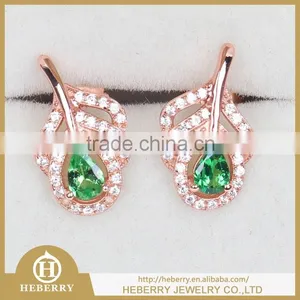 Sterling Silver Earrings With Green Crystal Jewelry thumbnail-1