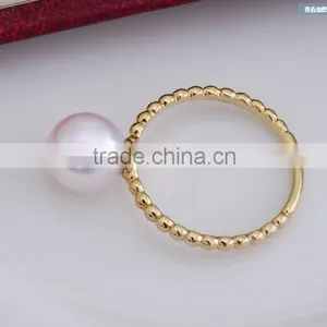 7.5-8mm White Natural Akoya 14K Gold Yellow Gold Pearl Ring, Wedding Pearl Ring thumbnail-2