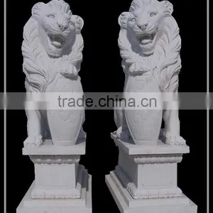 Carved White Marble Lion Statues thumbnail-1