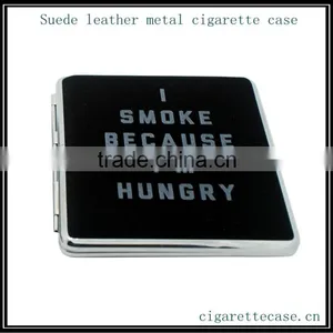 2014 High Quality Black Suede Leather Metal Cigarette Case Box Wallet With Elastic Holder thumbnail-1