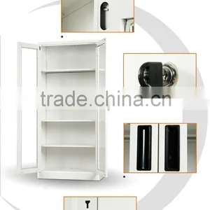 Modern Steel Bookcase Cabinet With 2 Swing Glass Door thumbnail-4