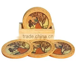 Rich Art And Craft Wooden Handicraft Gem Stonne Painting Print Tea Coaster thumbnail-1