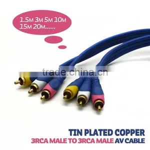 Gold Composite 3 RCA Audio Video Cable (Male to Male) 3 RCA Component Cable Audio Video 6.6FT 5ft 10ft 50ft RCA AV GOLD PLATED thumbnail-1