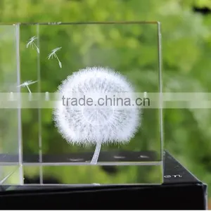 Desktop 3D k9 Crystal Glass Cube With Dandelion Figurines Inside For Souvenir Gifts thumbnail-3