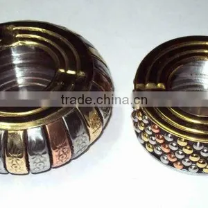 Metal Round Stone Decorative Ashtray, Antique Metal Ashtray, thumbnail-1